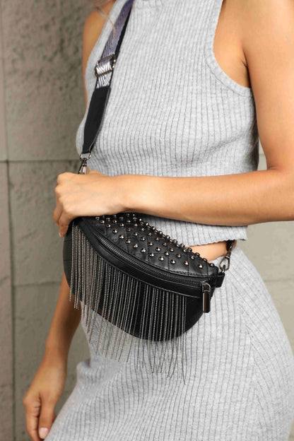 Studded Sling Bag with Fringe