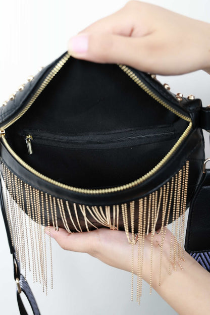 Studded Sling Bag with Fringe