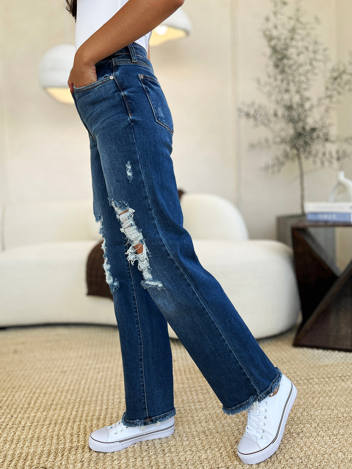 Judy Blue Distressed Raw Hem Jeans