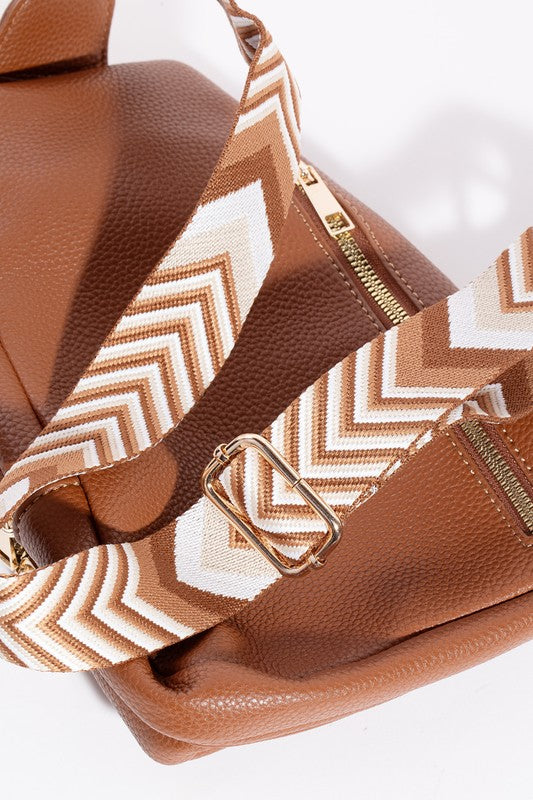 Fame PU Leather Chevron Strap Crossbody Bag