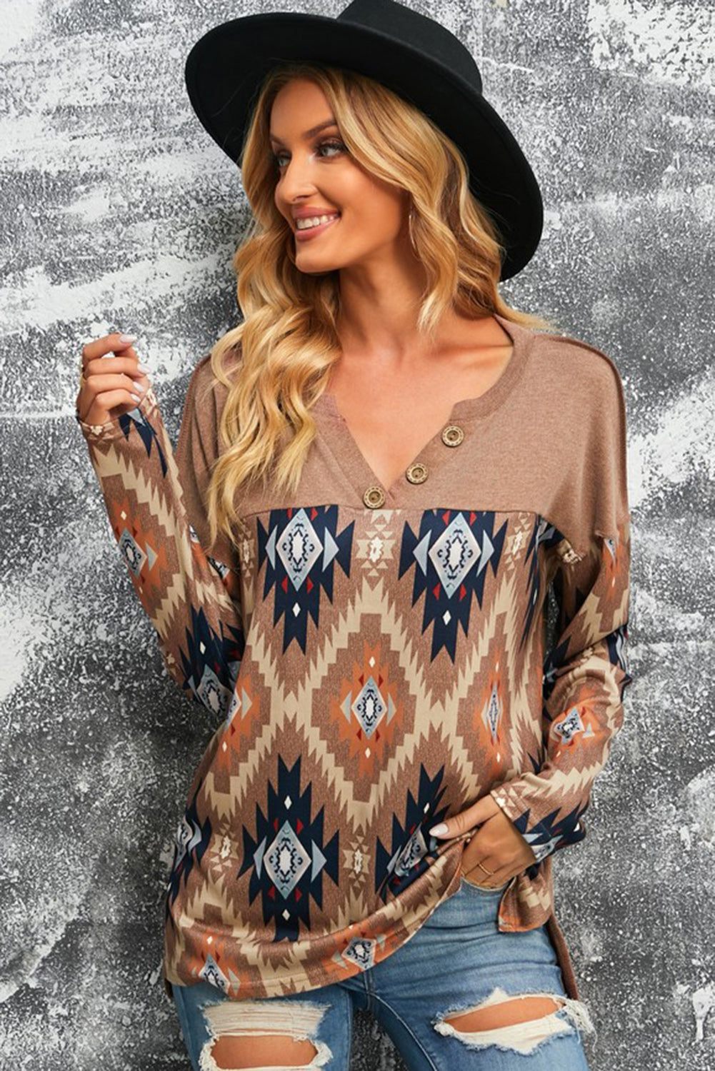 Aztec V Neck Top