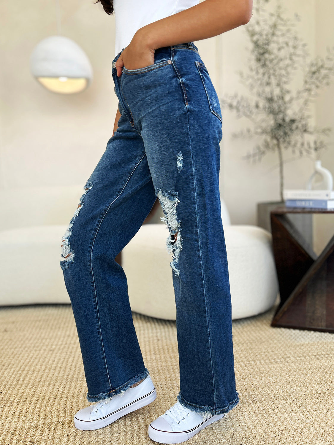 Judy Blue Distressed Raw Hem Jeans